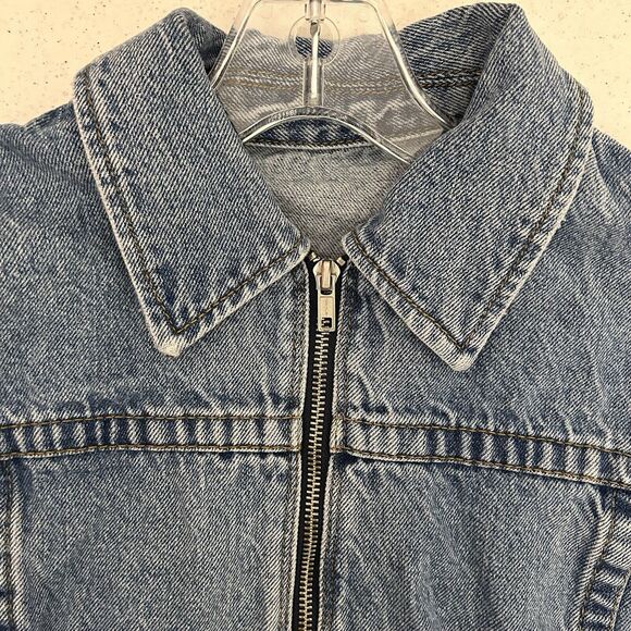 J. Galt Crop Jean Jacket Distressed Light Wash Denim Womens Small‎ Full Zip Blue - Picture 7 of 11